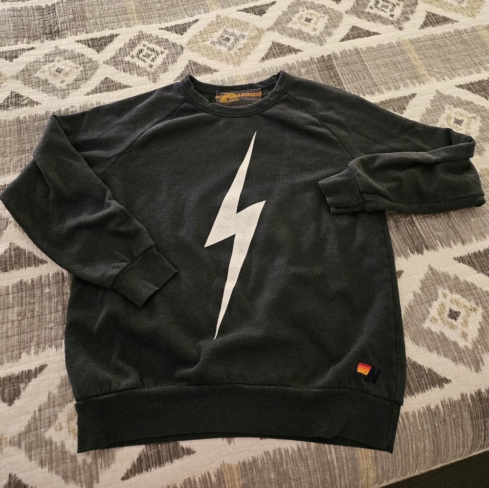Aviator nation black sweatshirt with white lightening bolt